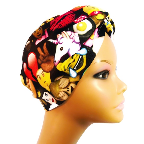 Satin Lined Red Emoji Turban Hair Wrap - Bonnet - Picture 6 of 6